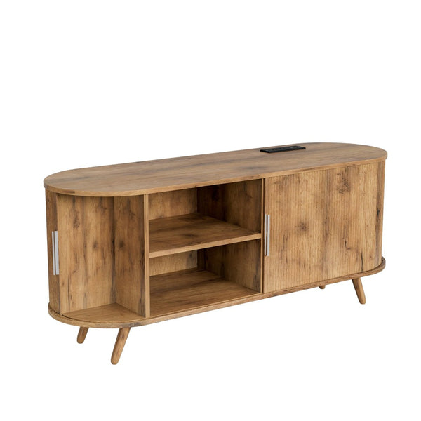 English Elm Dfw Fluted Oak Media Console with Built-in Power Outlet and Seven Storage Compartments W2301P496295