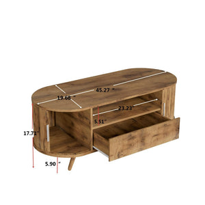 English Elm Dfw Oval Oak Coffee Table with Sliding Cabinet Drawer and Fluted Handles for Living Room W2301P496299