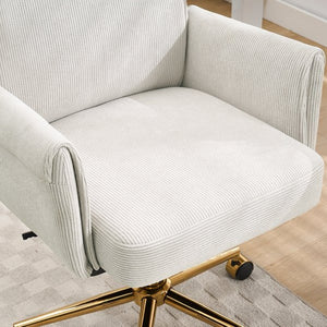 English Elm Mid-Back Ergonomic Office Chair Striped Fabric Gold Base Memory Foam Lumbar W2311P454487