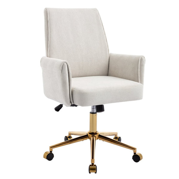 English Elm Mid-Back Ergonomic Office Chair Striped Fabric Gold Base Memory Foam Lumbar W2311P454487
