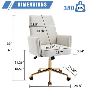English Elm Mid-Back Ergonomic Office Chair Striped Fabric Gold Base Memory Foam Lumbar W2311P454487