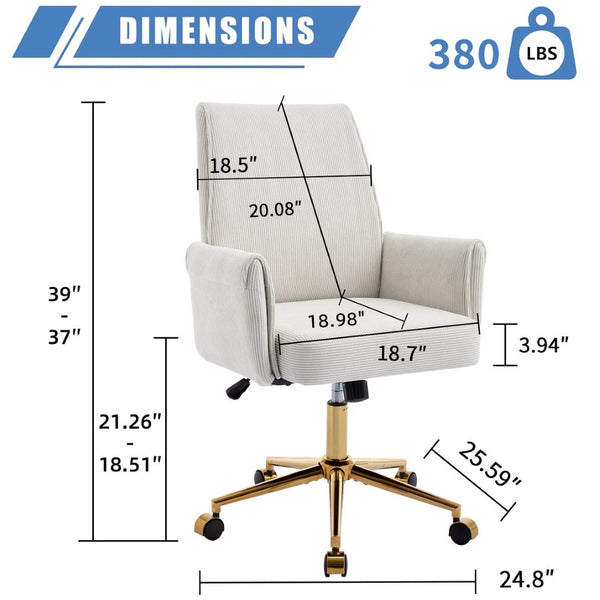 English Elm Mid-Back Ergonomic Office Chair Striped Fabric Gold Base Memory Foam Lumbar W2311P454487