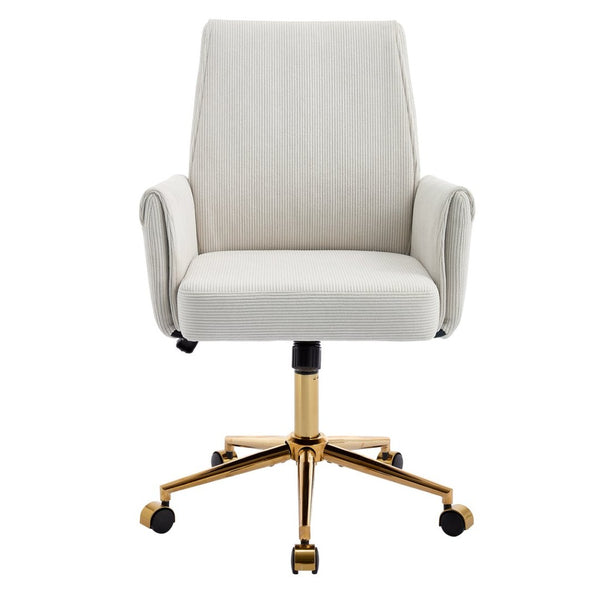 English Elm Mid-Back Ergonomic Office Chair Striped Fabric Gold Base Memory Foam Lumbar W2311P454487