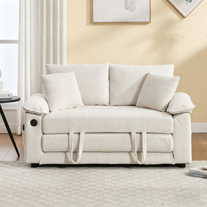 English Elm 58 Inch Chenille Tufted Convertible Loveseat Sleeper Sofa with Usb Port and Side Pockets Cream White W2311P495475