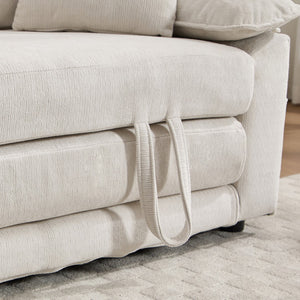 English Elm 58 Inch Chenille Tufted Convertible Loveseat Sleeper Sofa with Usb Port and Side Pockets Cream White W2311P495475