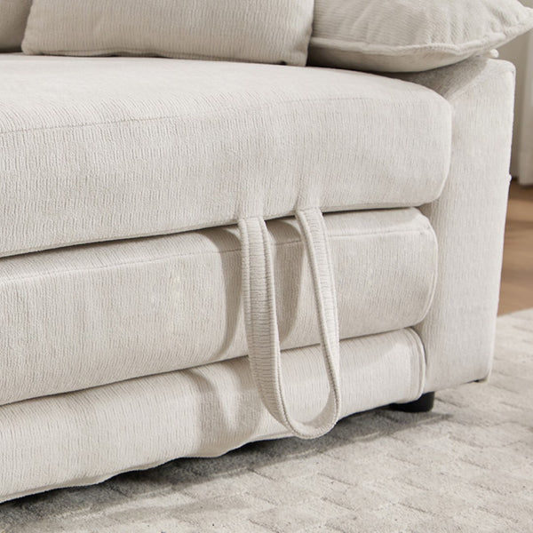 English Elm 58 Inch Chenille Tufted Convertible Loveseat Sleeper Sofa with Usb Port and Side Pockets Cream White W2311P495475