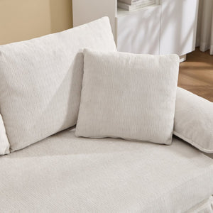 English Elm 58 Inch Chenille Tufted Convertible Loveseat Sleeper Sofa with Usb Port and Side Pockets Cream White W2311P495475