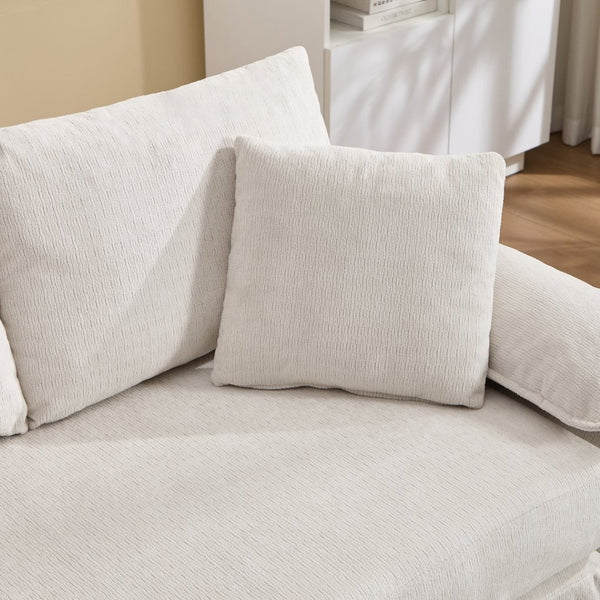 English Elm 58 Inch Chenille Tufted Convertible Loveseat Sleeper Sofa with Usb Port and Side Pockets Cream White W2311P495475