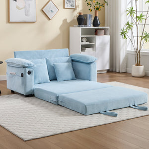 English Elm 58 Inch Chenille Tufted Convertible Loveseat Sleeper Sofa with Usb Port and Side Pockets Blue W2311P495478