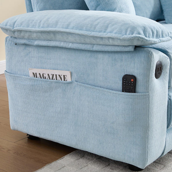 English Elm 58 Inch Chenille Tufted Convertible Loveseat Sleeper Sofa with Usb Port and Side Pockets Blue W2311P495478