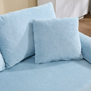 English Elm 58 Inch Chenille Tufted Convertible Loveseat Sleeper Sofa with Usb Port and Side Pockets Blue W2311P495478