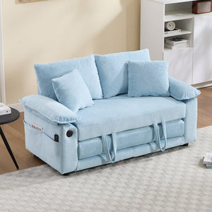 English Elm 58 Inch Chenille Tufted Convertible Loveseat Sleeper Sofa with Usb Port and Side Pockets Blue W2311P495478