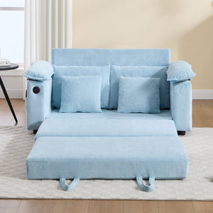 English Elm 58 Inch Chenille Tufted Convertible Loveseat Sleeper Sofa with Usb Port and Side Pockets Blue W2311P495478