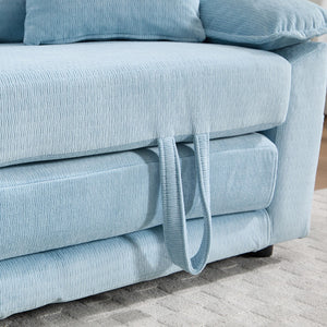 English Elm 58 Inch Chenille Tufted Convertible Loveseat Sleeper Sofa with Usb Port and Side Pockets Blue W2311P495478