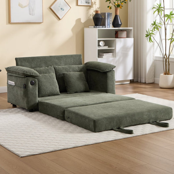 English Elm 58 Inch Chenille Tufted Convertible Loveseat Sleeper Sofa with Usb Port and Side Pockets Green W2311P495481