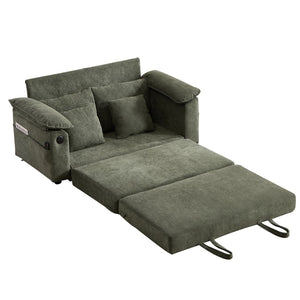 English Elm 58 Inch Chenille Tufted Convertible Loveseat Sleeper Sofa with Usb Port and Side Pockets Green W2311P495481