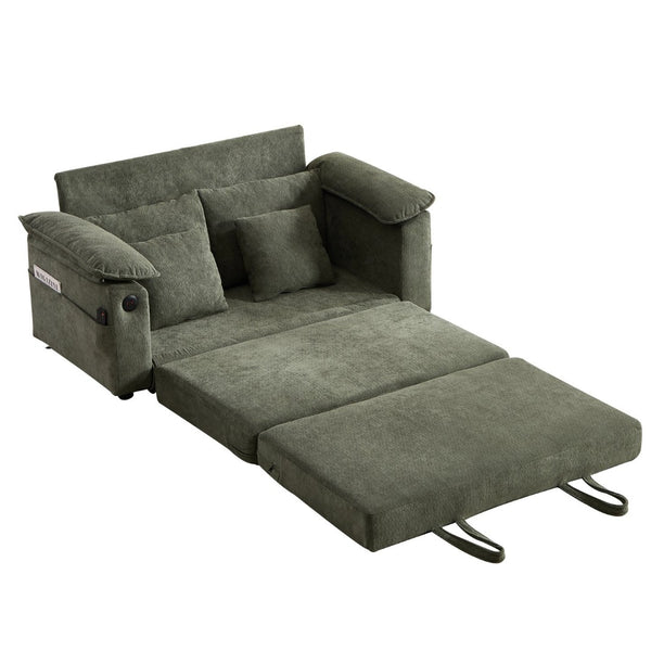 English Elm 58 Inch Chenille Tufted Convertible Loveseat Sleeper Sofa with Usb Port and Side Pockets Green W2311P495481