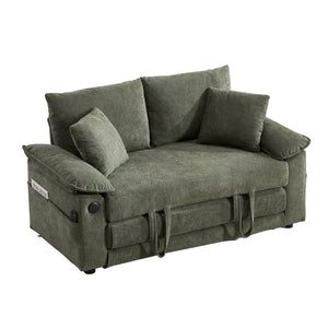 English Elm 58 Inch Chenille Tufted Convertible Loveseat Sleeper Sofa with Usb Port and Side Pockets Green W2311P495481