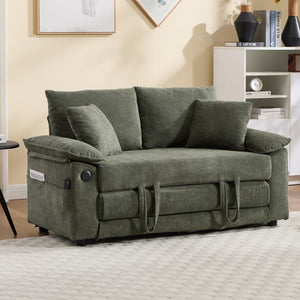 English Elm 58 Inch Chenille Tufted Convertible Loveseat Sleeper Sofa with Usb Port and Side Pockets Green W2311P495481