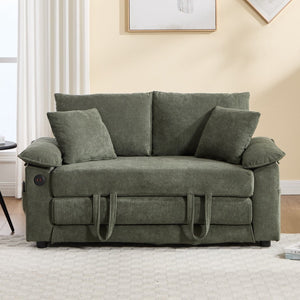 English Elm 58 Inch Chenille Tufted Convertible Loveseat Sleeper Sofa with Usb Port and Side Pockets Green W2311P495481