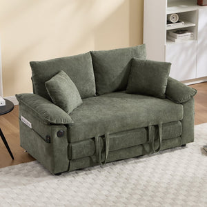 English Elm 58 Inch Chenille Tufted Convertible Loveseat Sleeper Sofa with Usb Port and Side Pockets Green W2311P495481