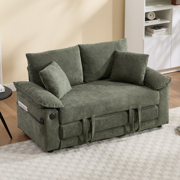 English Elm 58 Inch Chenille Tufted Convertible Loveseat Sleeper Sofa with Usb Port and Side Pockets Green W2311P495481