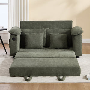 English Elm 58 Inch Chenille Tufted Convertible Loveseat Sleeper Sofa with Usb Port and Side Pockets Green W2311P495481