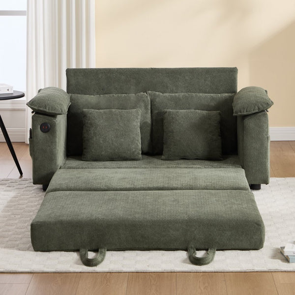 English Elm 58 Inch Chenille Tufted Convertible Loveseat Sleeper Sofa with Usb Port and Side Pockets Green W2311P495481