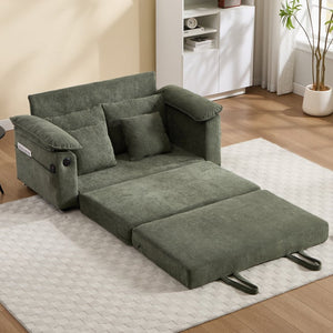 English Elm 58 Inch Chenille Tufted Convertible Loveseat Sleeper Sofa with Usb Port and Side Pockets Green W2311P495481