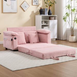 English Elm 58 Inch Chenille Tufted Convertible Loveseat Sleeper Sofa with Usb Port and Side Pockets Pink W2311P495483