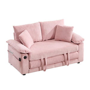 English Elm 58 Inch Chenille Tufted Convertible Loveseat Sleeper Sofa with Usb Port and Side Pockets Pink W2311P495483