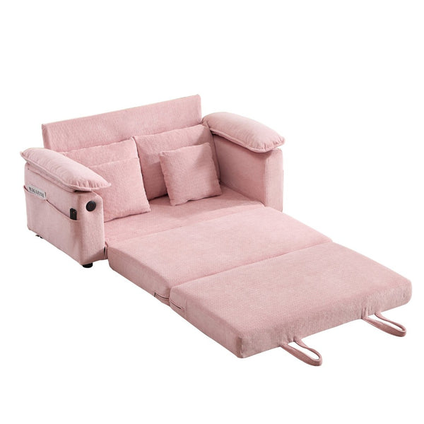 English Elm 58 Inch Chenille Tufted Convertible Loveseat Sleeper Sofa with Usb Port and Side Pockets Pink W2311P495483