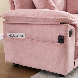 English Elm 58 Inch Chenille Tufted Convertible Loveseat Sleeper Sofa with Usb Port and Side Pockets Pink W2311P495483