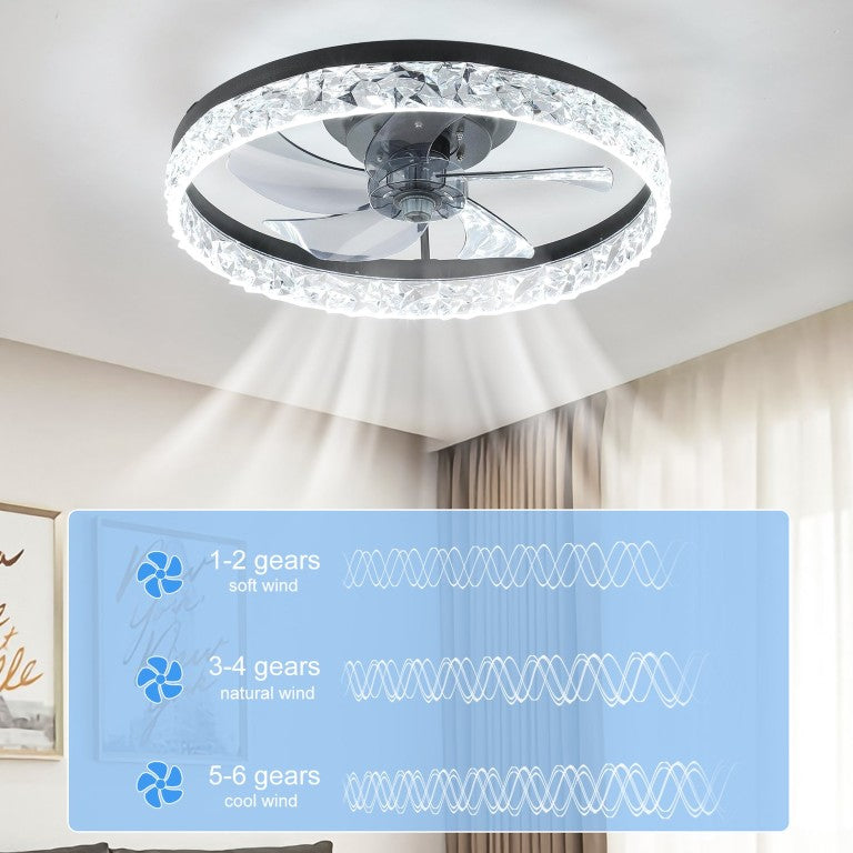 English Elm Ceiling Fan with Sculptural Acrylic Blades Dimmable LED Three Color Temps Smart App W2312141748