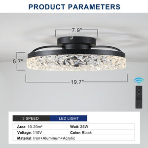 English Elm Ceiling Fan with Sculptural Acrylic Blades Dimmable LED Three Color Temps Smart App W2312141748