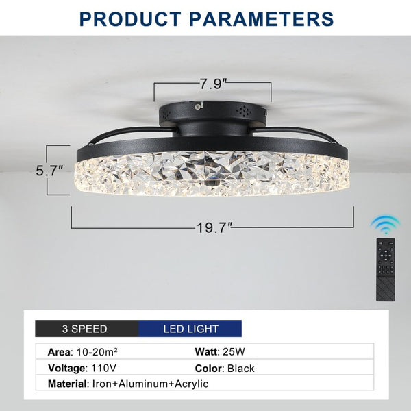 English Elm Ceiling Fan with Sculptural Acrylic Blades Dimmable LED Three Color Temps Smart App W2312141748