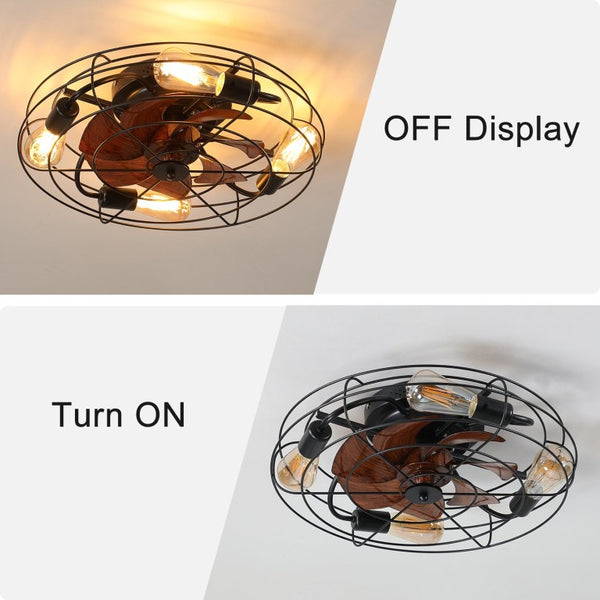 English Elm Caged Flush Mount Ceiling Fan Industrial Mesh Black Farmhouse Low Profile Remote W2312141750