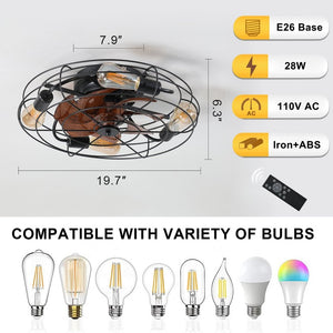 English Elm Caged Flush Mount Ceiling Fan Industrial Mesh Black Farmhouse Low Profile Remote W2312141750