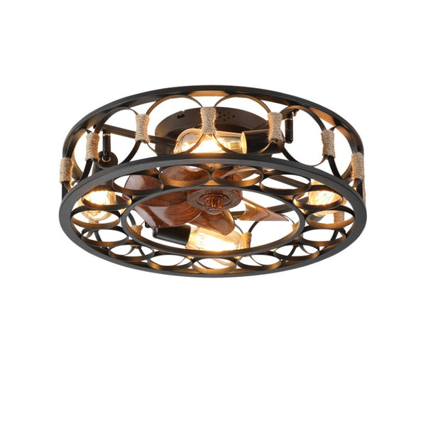 English Elm Caged Flush Mount Ceiling Fan with LED Lighting Remote Six Speed Reversible Motor W2312141753