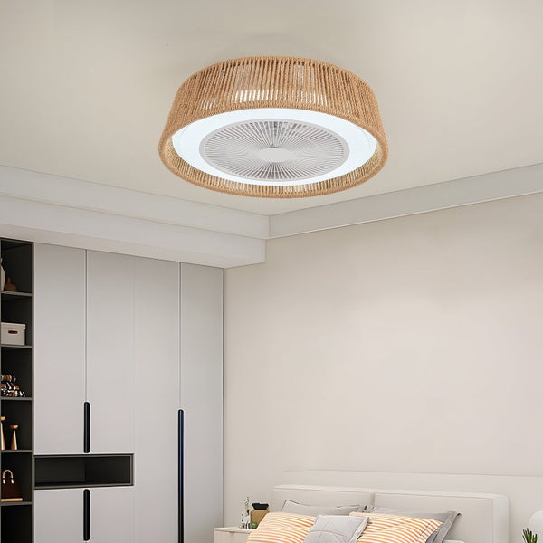 English Elm 21 Inch Hemp Rope Woven Ceiling Fan with RGB LED Mood Light Semi Flush Mount Indoor W2312P389953