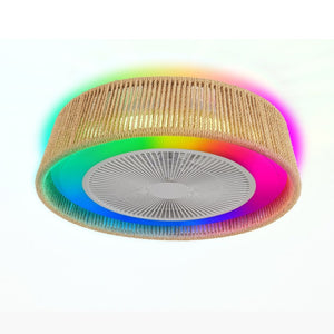 English Elm 21 Inch Hemp Rope Woven Ceiling Fan with RGB LED Mood Light Semi Flush Mount Indoor W2312P389953