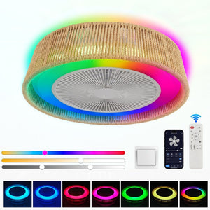 English Elm 21 Inch Hemp Rope Woven Ceiling Fan with RGB LED Mood Light Semi Flush Mount Indoor W2312P389953