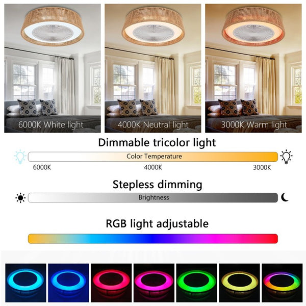 English Elm 21 Inch Hemp Rope Woven Ceiling Fan with RGB LED Mood Light Semi Flush Mount Indoor W2312P389953