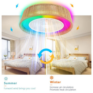 English Elm 21 Inch Hemp Rope Woven Ceiling Fan with RGB LED Mood Light Semi Flush Mount Indoor W2312P389953