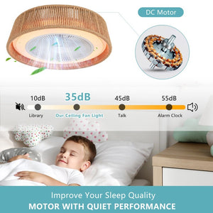 English Elm 21 Inch Hemp Rope Woven Ceiling Fan with RGB LED Mood Light Semi Flush Mount Indoor W2312P389953