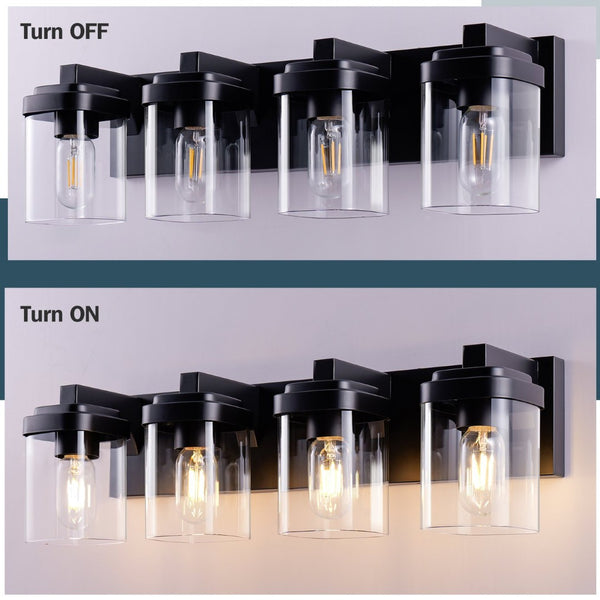 English Elm 4 Globe Vanity Light Bar Matte Black Metal Frame with Clear Glass Shades Indoor Wall W2312P415990