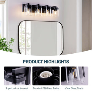 English Elm 4 Globe Vanity Light Bar Matte Black Metal Frame with Clear Glass Shades Indoor Wall W2312P415990