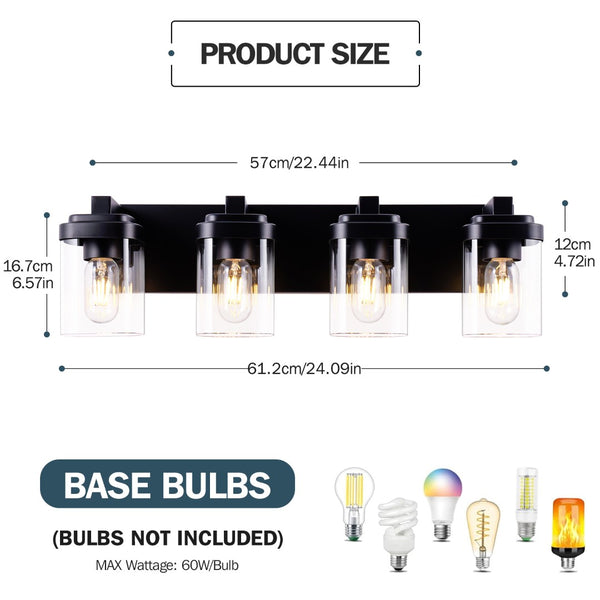 English Elm 4 Globe Vanity Light Bar Matte Black Metal Frame with Clear Glass Shades Indoor Wall W2312P415990