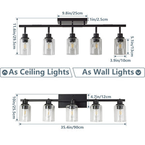English Elm 5-light Matte Black Track Fixture Rotatable Glass Shades Industrial Ceiling or Wall Mount W2312P415995