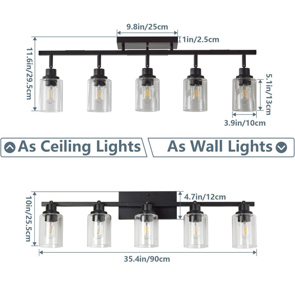 English Elm 5-light Matte Black Track Fixture Rotatable Glass Shades Industrial Ceiling or Wall Mount W2312P415995